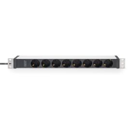 Digitus Regleta Enchufes PDU 1U 8x Schutzkontakt 230V 16A, Monofásica, Perfil Aluminio, Cable 2m