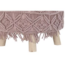 DKD Home Decor Reposapies Boho Macrame de Algodón y Madera Rosa Palo Natural 53x53x31 cm