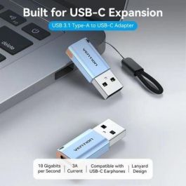 Vention CUAH0 Adaptador USB 3.1 Tipo-A Macho a USB-C Hembra 10Gbps 3A Carga Rápida y Datos Carcasa Aluminio Azul