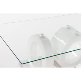 DKD Home Decor Mesa de Centro Moderna con Tapa de Cristal y Estructura de MDF Blanco Transparente Desmontable 60x110x45 cm