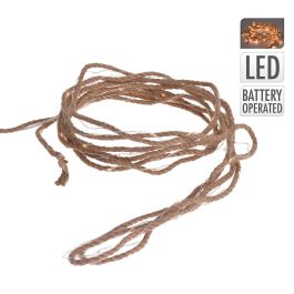Null Guirnalda a pilas fija 50 microleds luz blanco cálido 5,03m cuerda de yute