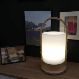 Lumisky Linterna Inalámbrica LED Woody H 37 cm Blanco Regulable IP44 Autonomía 10h Mango Madera Natural