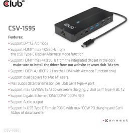 Club3D Hub USB-C 7 en 1: 2xHDMI 4K60Hz, 2xUSB, USB-C PD100W, LAN - Adaptador para portátil/PC