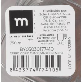 La Mediterranea Tarro de Vidrio Cuadrado con Tapa de Madera Lignes 0.75L - 9.4x9.4x14 cm (24 Unidades)