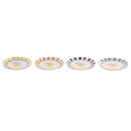 DKD Home Decor Plato Mediterraneo Azul Amarillo Gres 20.5 x 2.8 x 20.5 cm (4 Unidades)