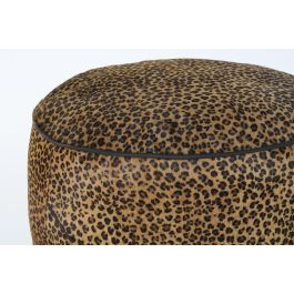 DKD Home Decor Reposapiés Colonial Leopardo Marrón Negro Piel 46 x 50 x 46 cm