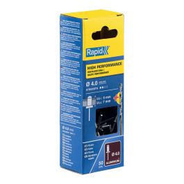 Rapid 5001459 Blister 50 Remaches de Aluminio ø4x10mm con Broca para Fijación en Exterior de Guardabarros y Señalización