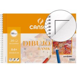 Canson Bloc Dibujo Basik Espiral 20H A4+ 130 gr Microperforado 2 Taladros C-Recuadro Pack 10 Ud Blanco Natural