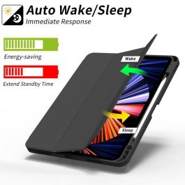 eSTUFF Funda MIAMI para iPad Air 13" 2025/2024 con Estuche para Lápiz Integrado, PU Negro/Transparente, Magnética, TPU Flexible