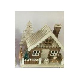 DKD Home Decor Decoracion Luminosa Navidad Tradicional Casa Madera Led Marron Claro Blanco 12 x 16 x 19 cm (2 Unidades) Precio: 21.54042. SKU: B17N9Y97X5