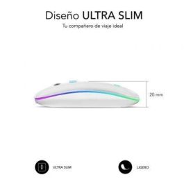 Ratón Inalámbrico por Bluetooth Subblim LED Dual Flat/ Batería recargable/ Hasta 1600 DPI/ Blanco Ratón Inalámbrico por Bluetooth Subblim LED Dual Flat/ Batería recargable/ Hasta 1600 DPI/ Blanco
