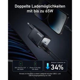 Anker 735 Prime Charger 67W - Cargador de pared con 2 puertos USB-C y 1 USB-A, Carga Rápida, Negro