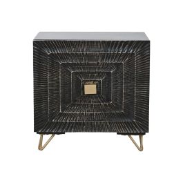 DKD Home Decor Mesita de Noche Colonial Negro Dorado Mango y Metal 40 x 50 x 50 cm