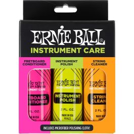 Ernie Ball Kit Mantenimiento Guitarra: Limpiador Cuerdas, Pulimento Instrumento, Acondicionador Diapasones y Gamuza Microfibra