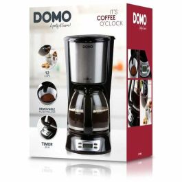 Domo DO708K Cafetera de filtro 1000W, capacidad 1.5L para 12 tazas, con Pantalla LCD, Temporizador 24h, Negra y acero inoxidable