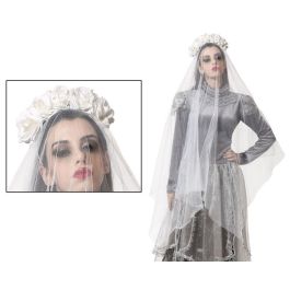 Diadema Halloween Velo Novia Blanco Rosas 129*19