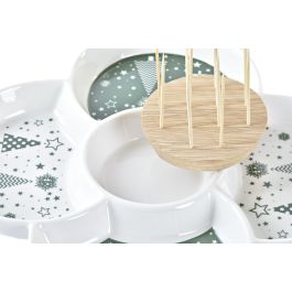 DKD Home Decor Fuente Aperitivo Tradicional Navidad Gres y Bambú Verde, Blanco, Natural 22x7x22 cm