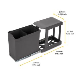 Emuca Contenedores de reciclaje para cocina, 2 x 14L, fijación inferior y extracción automática, Acero y Plástico, Gris antracita