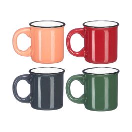 Vessia Taza Cafe 90 ml con Asa y Borde Negro, Colores Oscuros Surtidos, Ceramica, 9x6.5x6 cm (Set de 48)