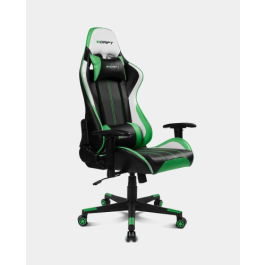 Drift Silla Gaming DR175 Universal, Asiento Acolchado, Reposabrazos Ajustables 2D, Respaldo Reclinable, Cojines Lumbar y Cervical, Negro/Verde/Blanco