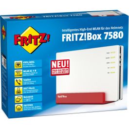 AVM FRITZ!Box 7580 Router Wi-Fi 5 (802.11ac) Doble Banda VDSL/ADSL Gigabit Ethernet USB 3.2 Blanco