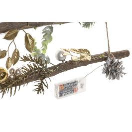 DKD Home Decor Colgante Decorativo Navidad Moderno 30 LEDs Madera Dorado Verde Natural 6x80x58 cm (2 Unidades) 2 Pilas AA