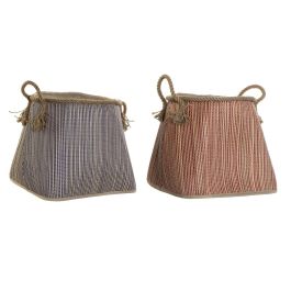 DKD Home Decor Cesta Balines Decorativa de Fibra, Colores Rojo y Azul Surtidos, 40x45x40 cm, Pack de 2 Unidades