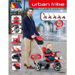 Triciclo urban trike rojo con palo, cinturon, bolsa y rueda goma 98 cm