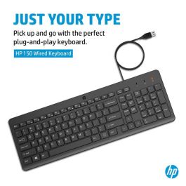 HP Teclado 150 Wired Keyboard, Compañero Plug-and-Play, Cómodo para Cualquier Lugar
