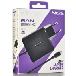 NGS GAN65W-C Cargador de Pared GaN USB-C 65W PD 3.0 para Portátil, Tablet y Smartphone - Automático, 5-20V, Protección SobreCarga - Cable 1.5m