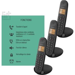 Logicom LOG3483071500247 Teléfono Fijo Inalámbrico DECT ILOA 350 Trio - Negro, Sin Contestador Automático