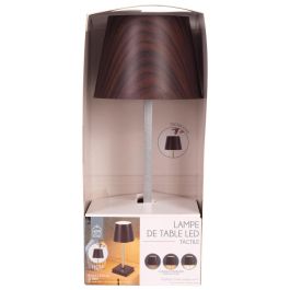 Home Deco Factory Lámpara Led Táctil Efecto Wengué, 3 Intensidades de Luz, Funciona con Pilas AAA, 12 LED, Ø10.5 x 25.5 cm