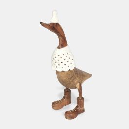 DKD Home Decor Figura Balines Indonesia 1c24 Set de 3 Piezas Madera y Tejido Natural Blanco 26 x 50 x 15 cm Pato Vestido