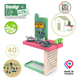 Smoby Taller de Bricolaje Life - Juego de Construcción para Casas con 39 Accesorios, Materiales Reciclados, Fabricado en Francia - Para Niños a Partir de 2 Años