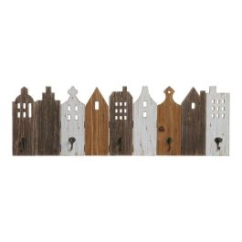 DKD Home Decor Perchero de Pared Estilo Atlántico en Marrón y Blanco, Fabricado en Paulownia y Metal, con Diseño de Casas - 91 cm de Ancho