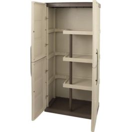 Tood Armario alto de resina con 3 estantes y portaescobillas, 2 puertas, color topo/crudo, 70x39x165 cm Precio: 141.50000029. SKU: B175GFS4RH