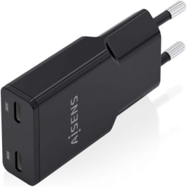 Cargador Gan de Pared Aisens ASCH-30W2P049-BK/ 2xUSB Tipo-C/ 30W/ Negro