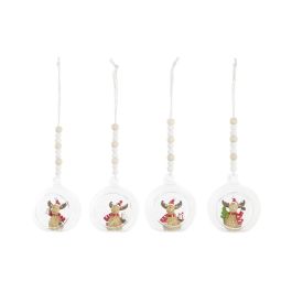 DKD Home Decor Figura Navidad Tradicional Reno Resina Cristal Colores Surtidos Marrón Verde Rojo Blanco 7x6x8 cm Pack 4 Unidades