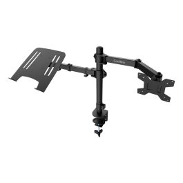 Coolbox Soporte de Monitor doble brazo para 2 monitores de hasta 32" o 1 monitor y portátil de 17", abrazadera, VESA 75/100, acero negro mate, 8 kg