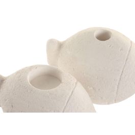 DKD Home Decor Hangzhou design 26b Portavela Mediterraneo Blanco Cemento 10 x 11 x 16 cm (4 Unidades) Simil Piedra con Detalle de Pez