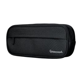 Estuche Portatodo Liderpapel Classic Ovalado 2 Cremalleras Con Bolsillo Delantero 210x90 mm Negro