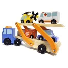 Camión de emergencias de madera con vehículos 6 piezas. Camión de emergencias de madera con vehículos 6 piezas.