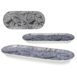 Bandeja Ovalada Hoja Vessia 34.5x15 cm Porcelana Gris (24 Unidades)
