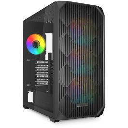 Sharkoon AK3 RGB Midi Tower Caja PC Negro con Panel Frontal Permeable y Cristal Templado, 4 Ventiladores RGB PWM 120mm Preinstalados