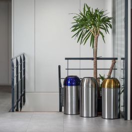 PROBBAX - OD-6140-SSSTL - Papelera de cúpula abierta - 38 cm de Ø x 74 cm de alto - 40 L - Acero inoxidable satinado