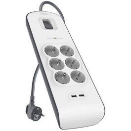 Belkin Regleta de Protección Contra Sobretensiones, 6 Tomas + 2 Puertos USB, 2.4A, Botón de Apagado/Encendido, Cable 2m, Blanco-Gris Precio: 25.4999998. SKU: B18RNTEM4R