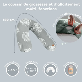 BEABA Almohada de Maternidad Big Flopsy - Diseño Flores Gris - AACEM20368