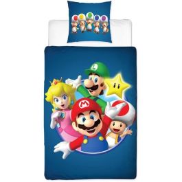Mario Bros AABFA32170 - Juego de cama reversible Mario y sus amigos - Microfibra - 1 funda nórdica 140x200 cm + 1 funda almohada 63x63 cm