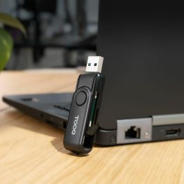 TooQ TQR-3003B Lector de tarjetas doble ranura SD/TF USB-C 2.0 y USB-A 3.0 hasta 5 Gbps Plug & Play Negro