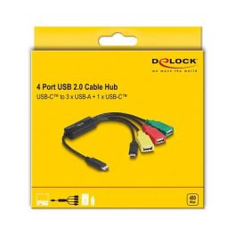 DeLOCK Concentrador USB 2.0 de 4 Puertos, Cable Hub USB-C a 3x USB-A + 1x USB-C, Longitud de Cable 0.3 m, Plug and Play